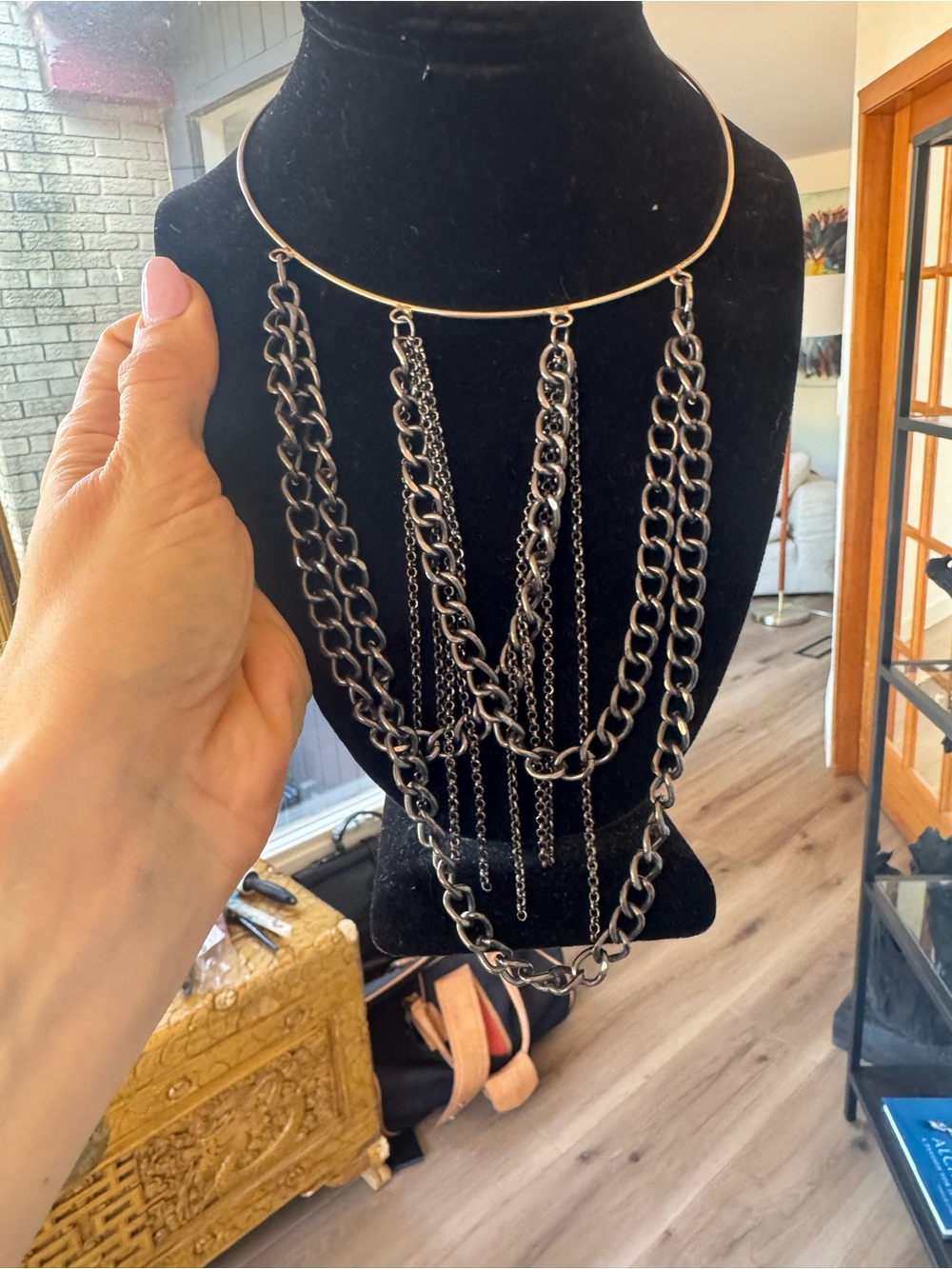 Layered Gunmetal Chain Statement Necklace - Made by me